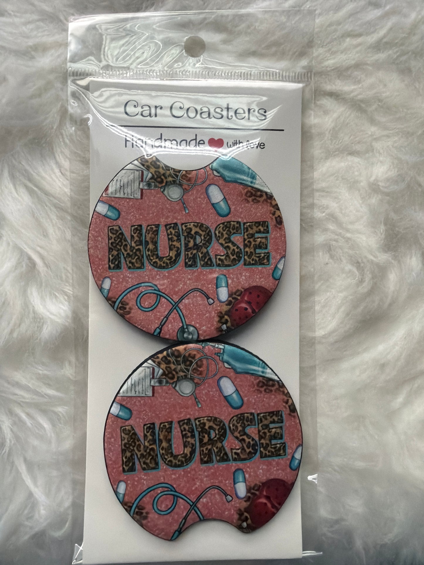 Nurse Print Car Coaster Set
