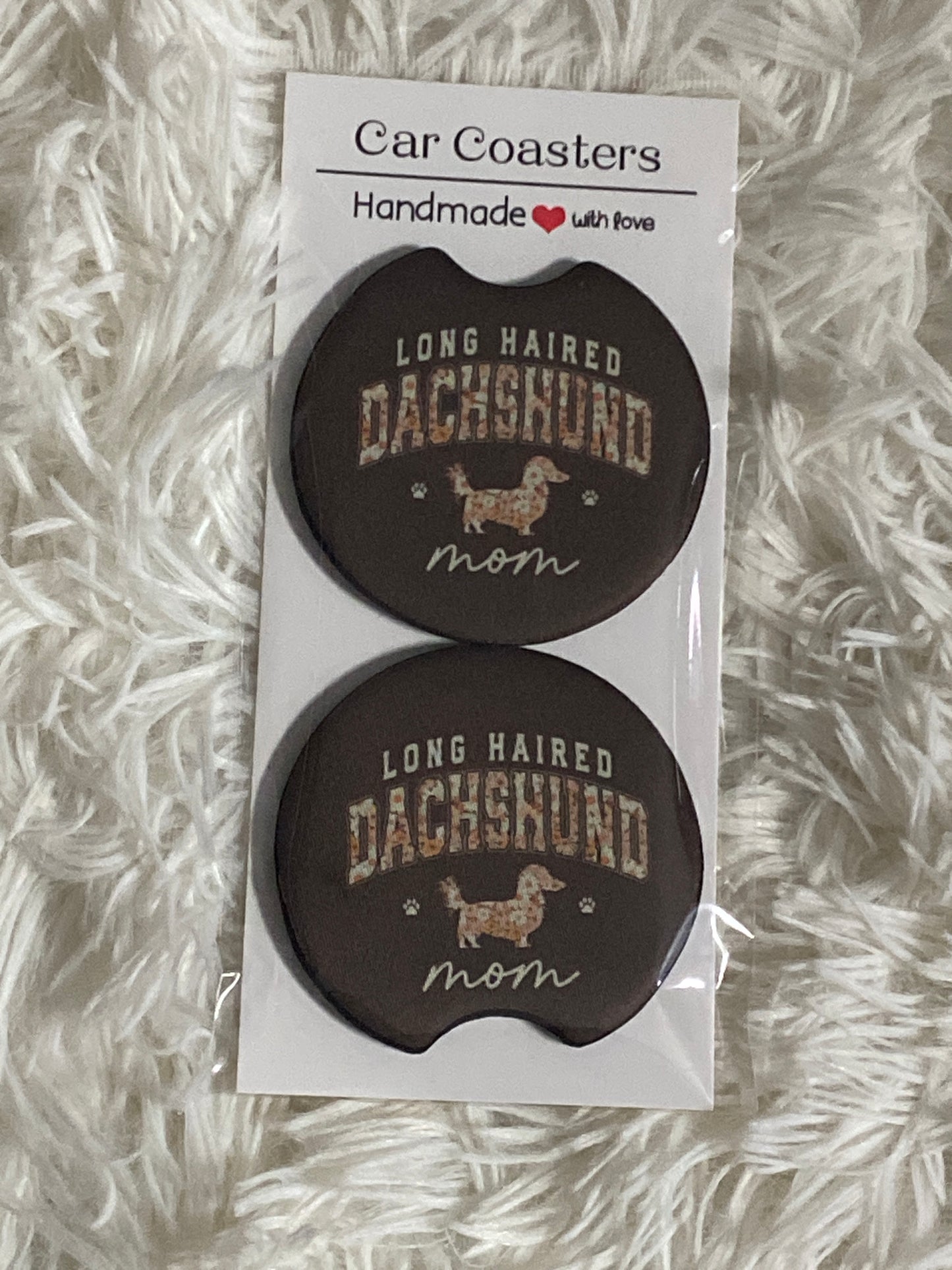 Long Haired Dachshund Mom Print Car Coaster Set
