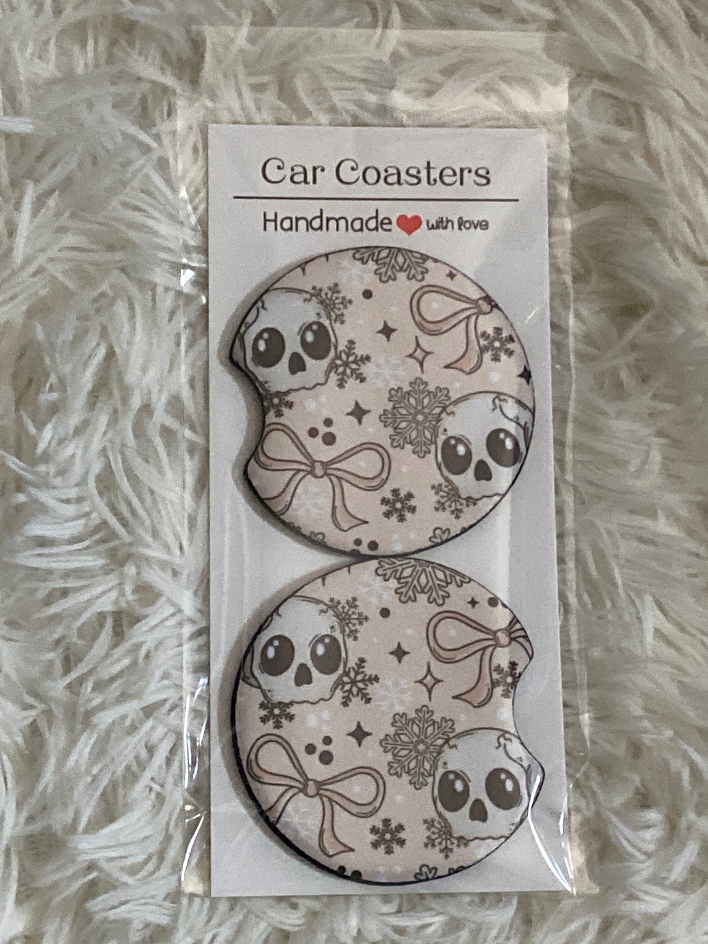 Boho Winter Skellies Print Car Coaster Set