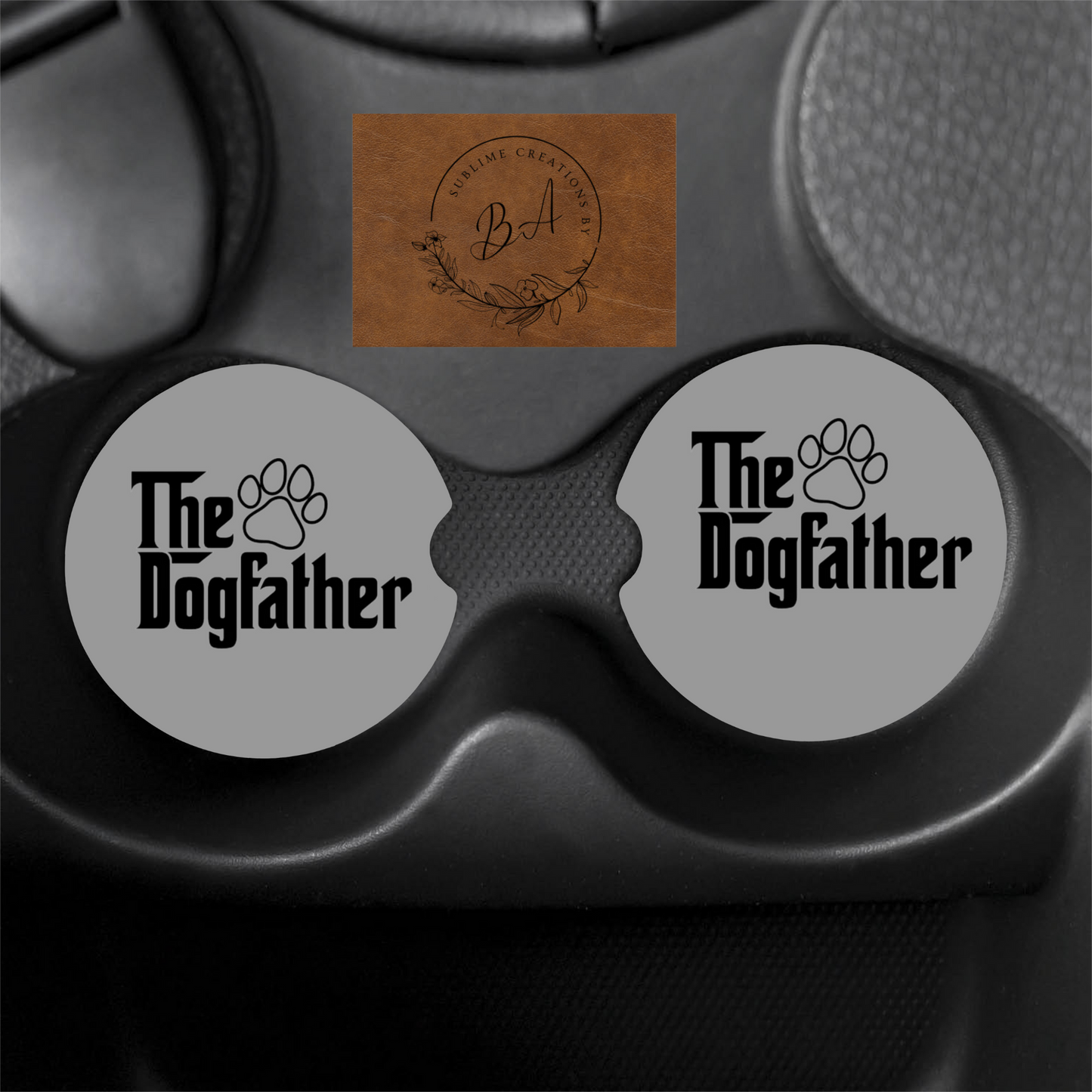 The Dogfather Print Car Coaster Set
