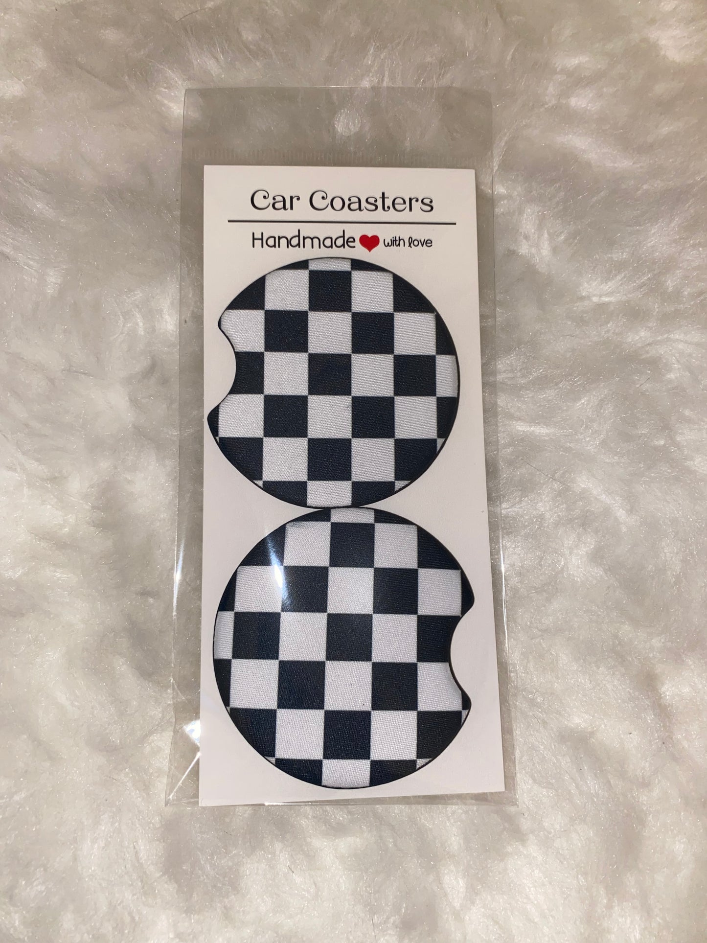 Checkered Seamless Print Car Coaster Set
