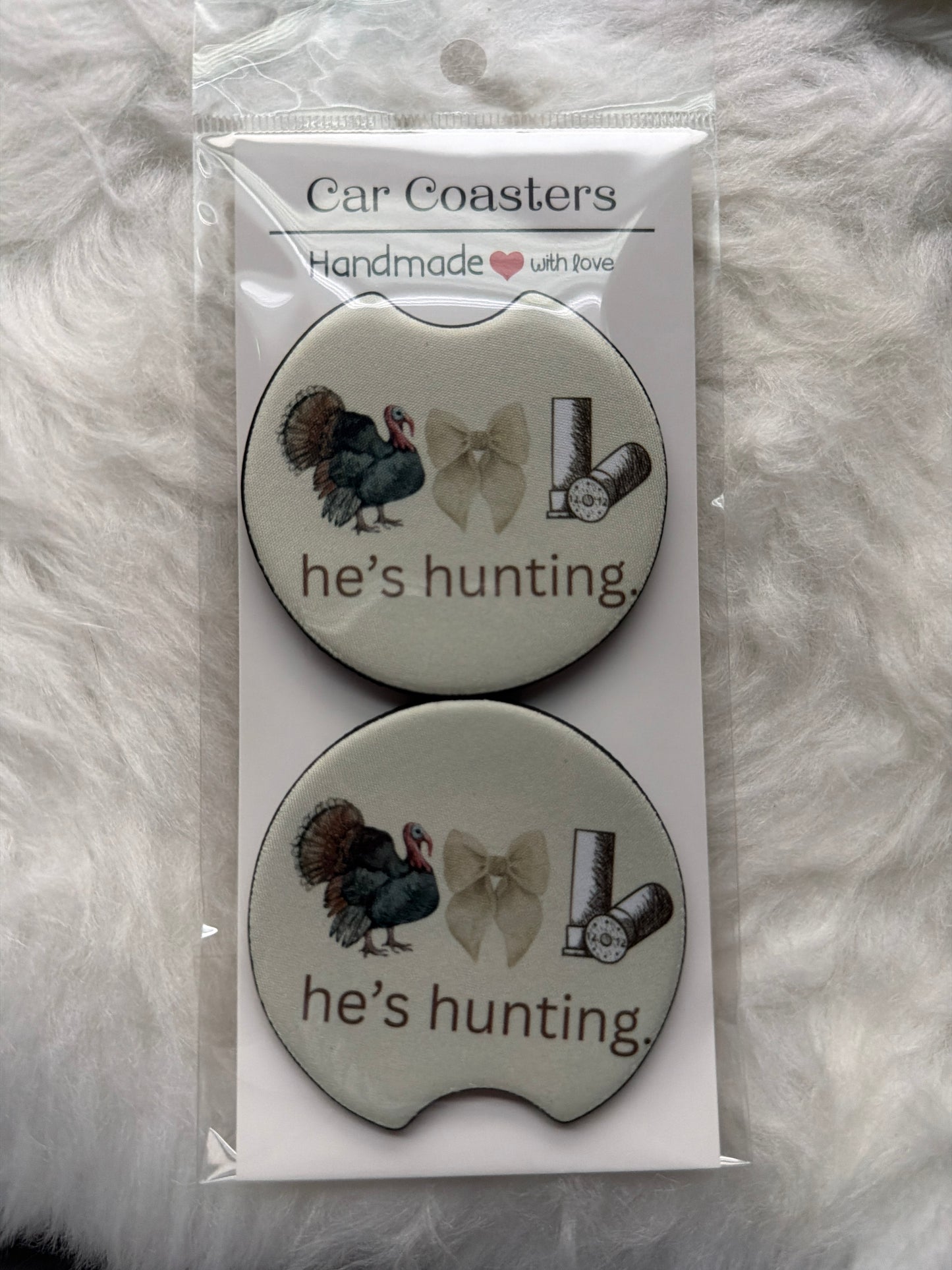 He’s Hunting Print Car Coaster Set