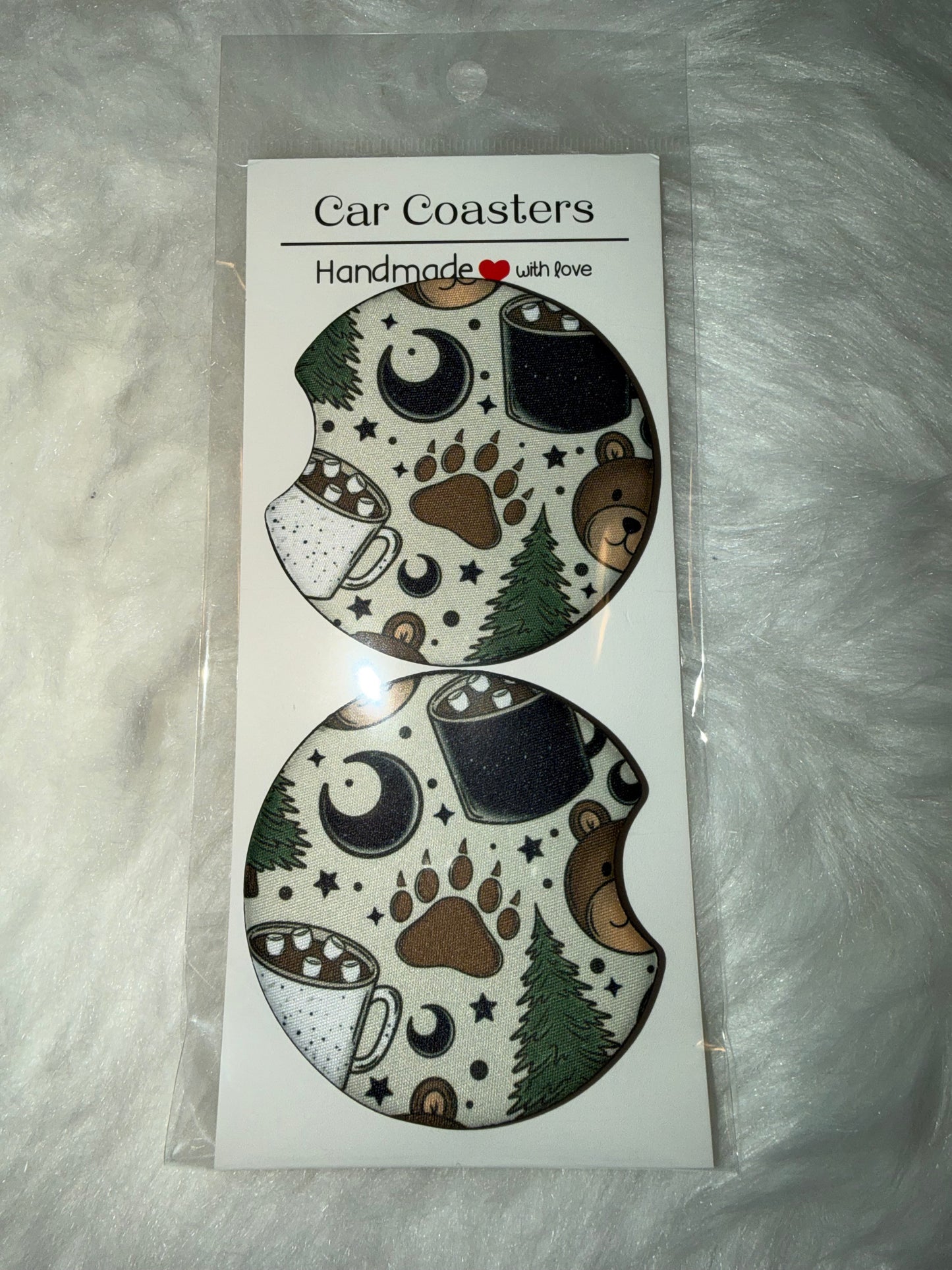 Bear Camping Seamless Print Car Coaster Set