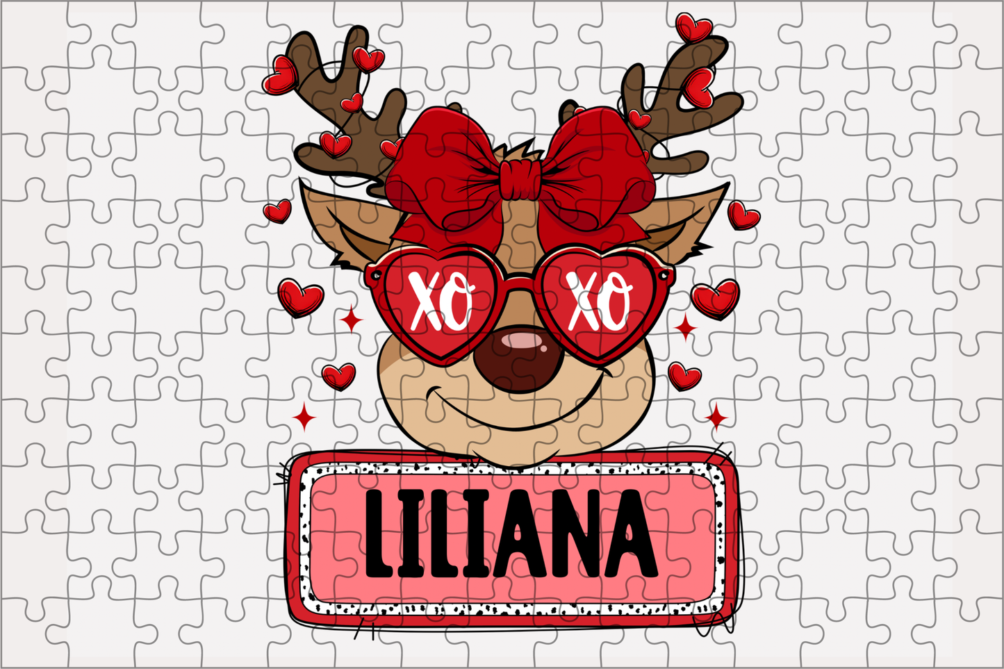 Valentine Girl Reindeer Personalized Puzzle