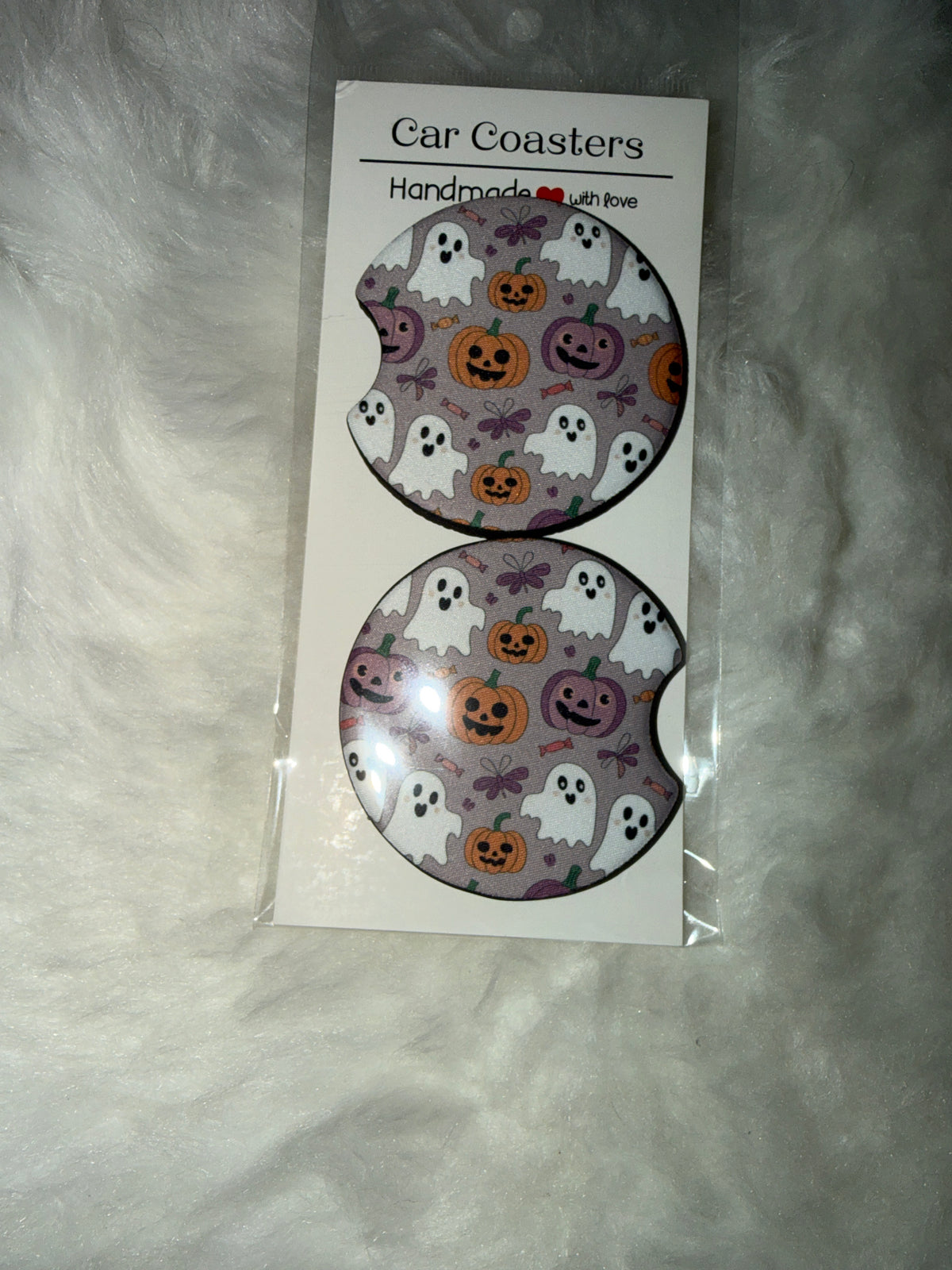 Cute Pumpkin Ghost Halloween Print Car Coaster Set