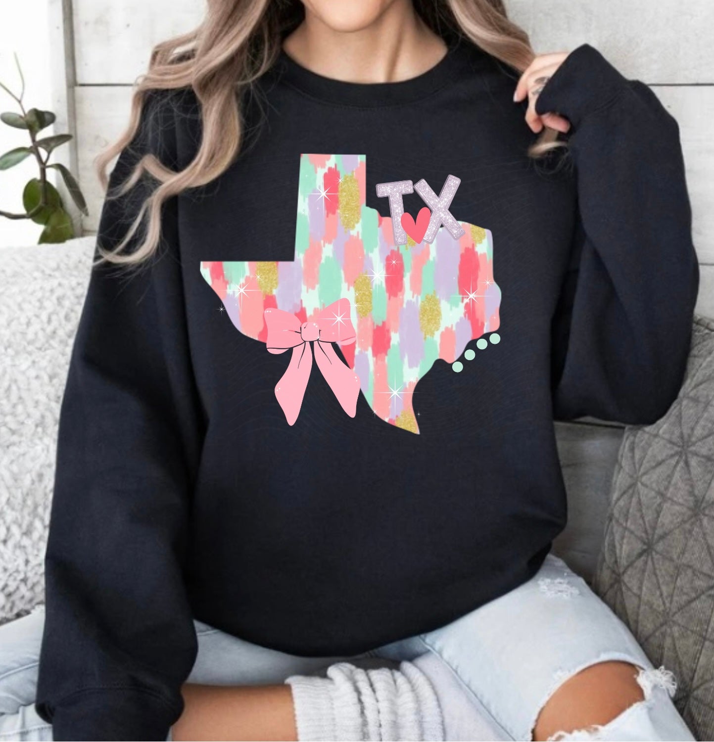 TX State Pastel Brushstroke Sweatshirt