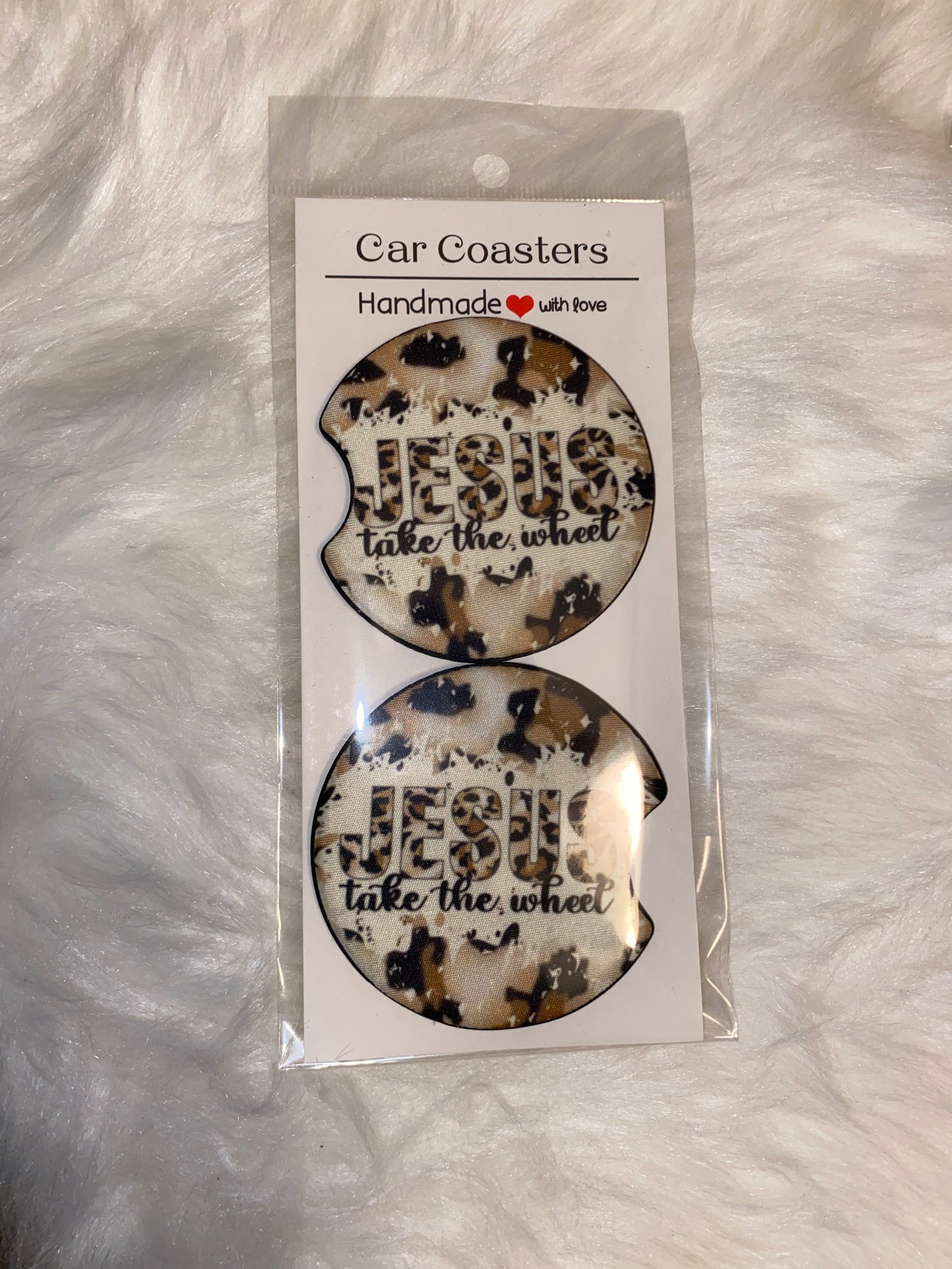 Jesus Take the Wheel Print Car Coaster Set