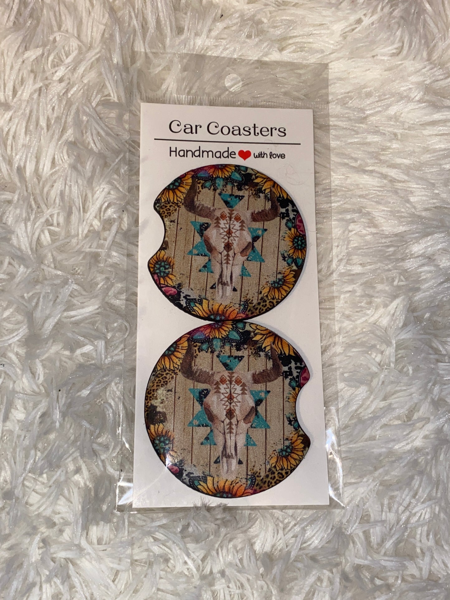 Skull Western Print Car Coaster Set