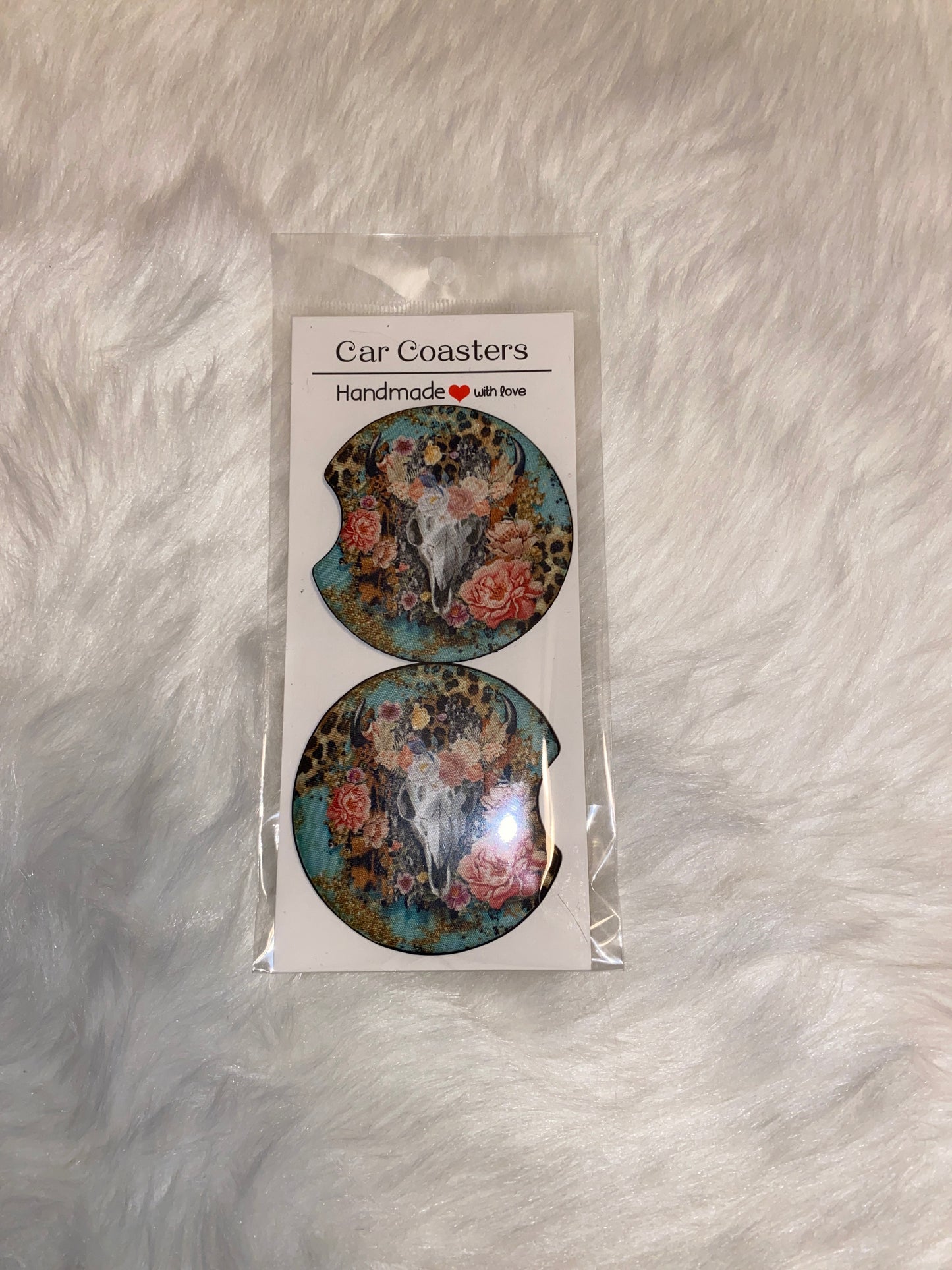 Skull Floral Print Car Coaster Set