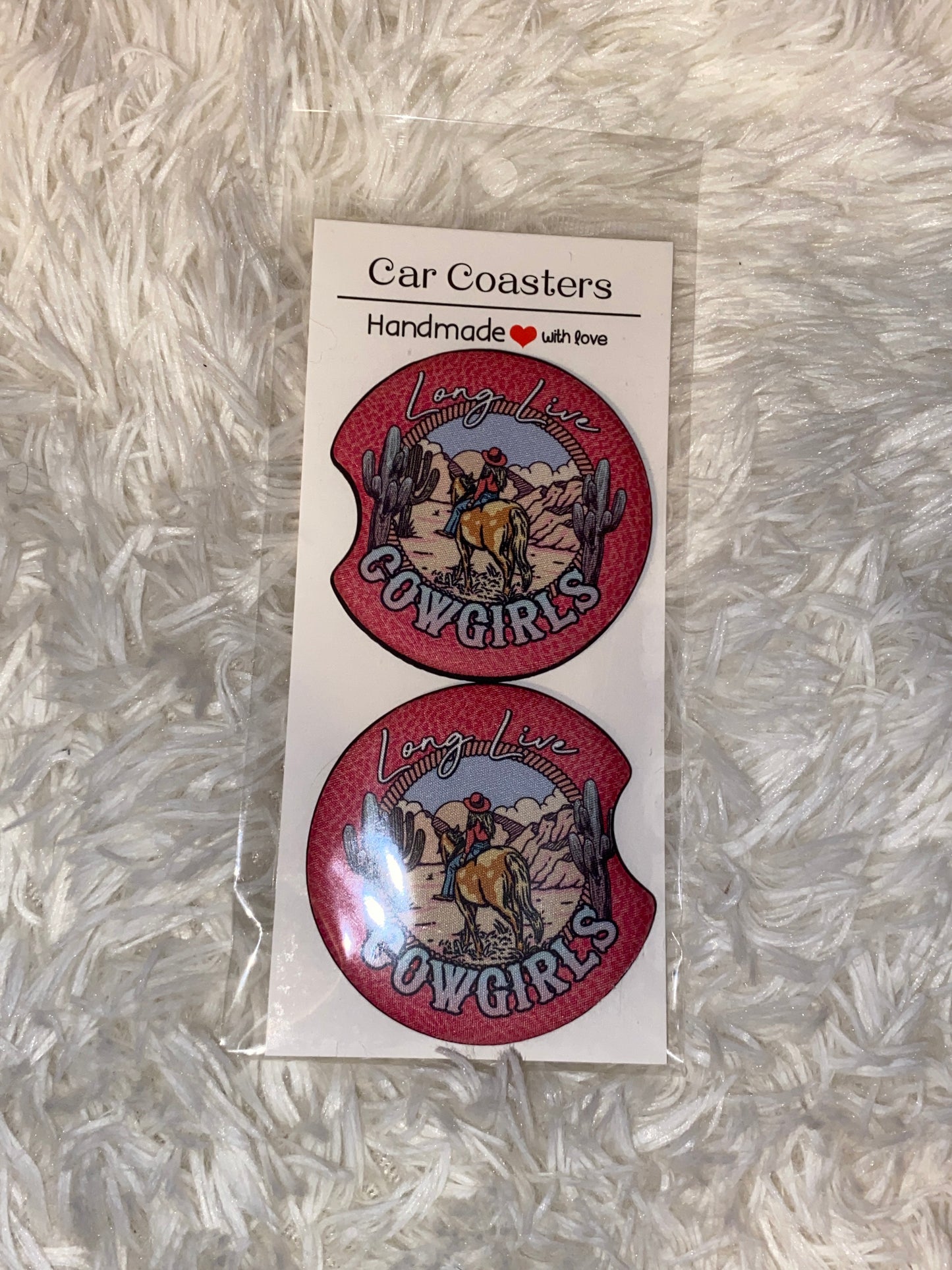 Long Live Cowgirls Catcus Print Car Coaster Sets