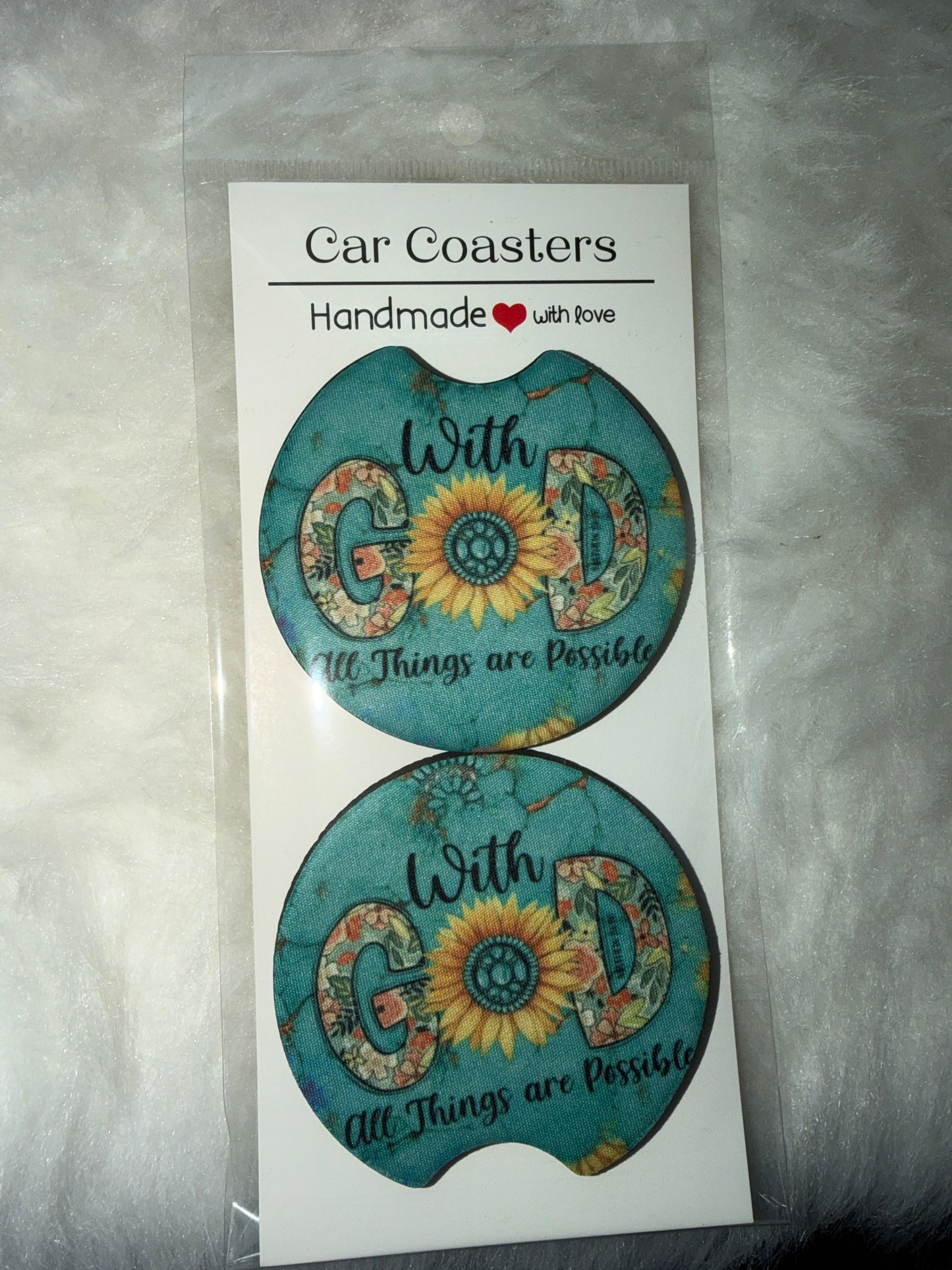 With God all things are possible Car Coaster Set