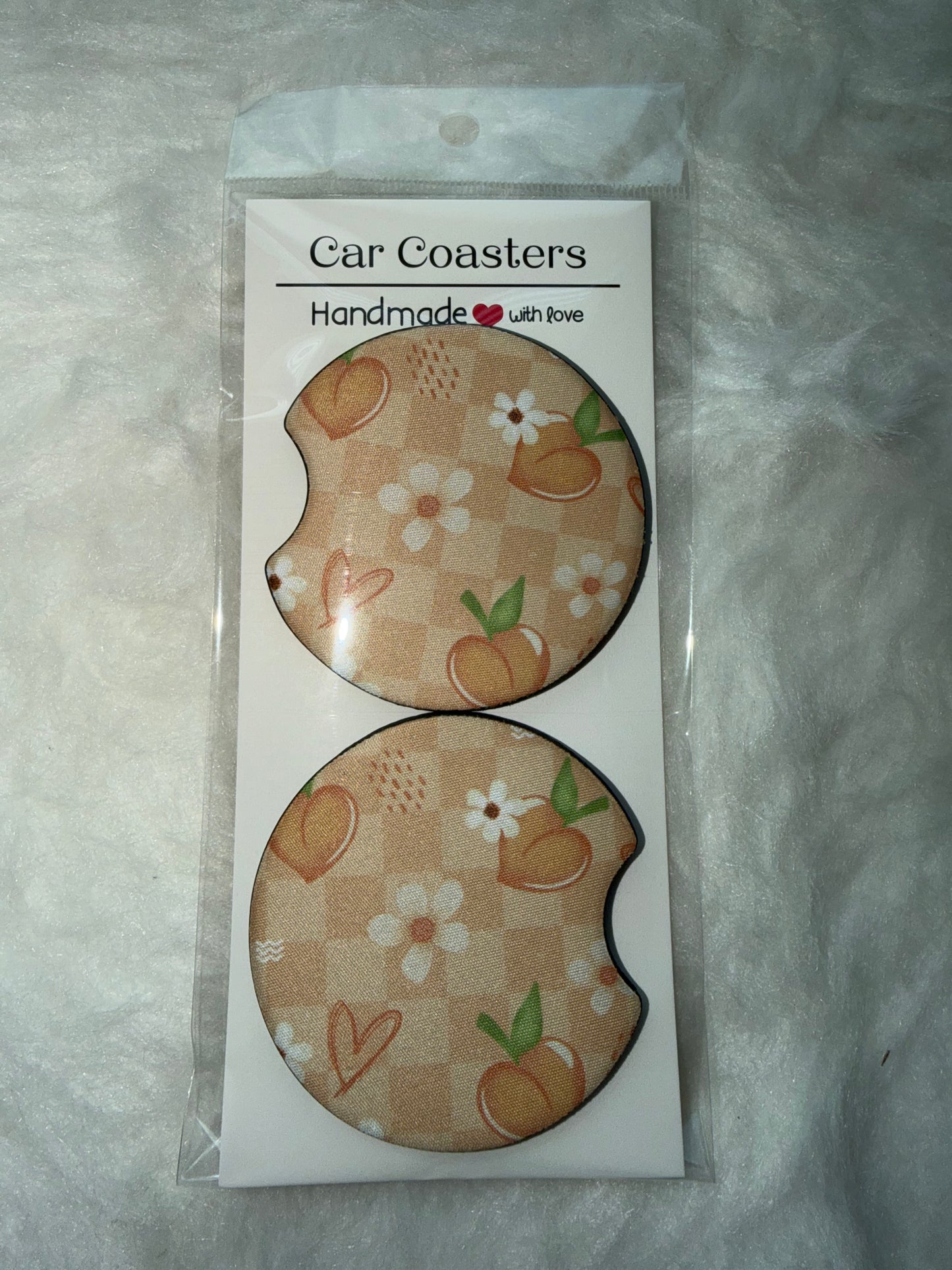 Peachy Checker Seamless Print Car Coaster Set