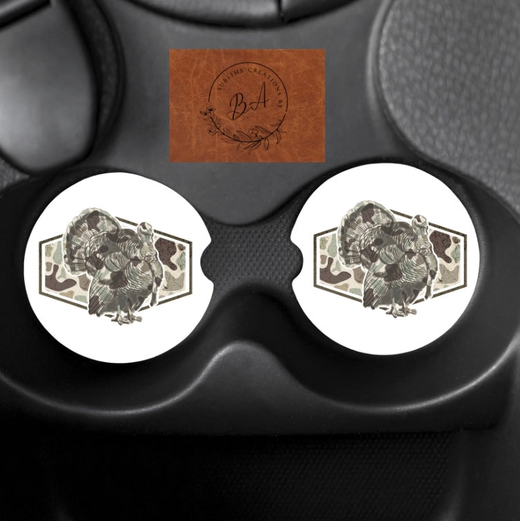 Turkey Camo Hunting Print Car Coaster Set