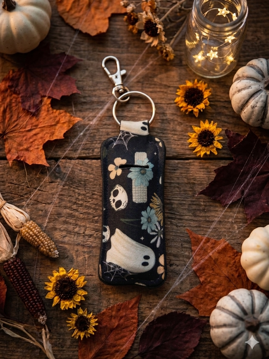 Floral Ghost Lip Balm Holder Keychain