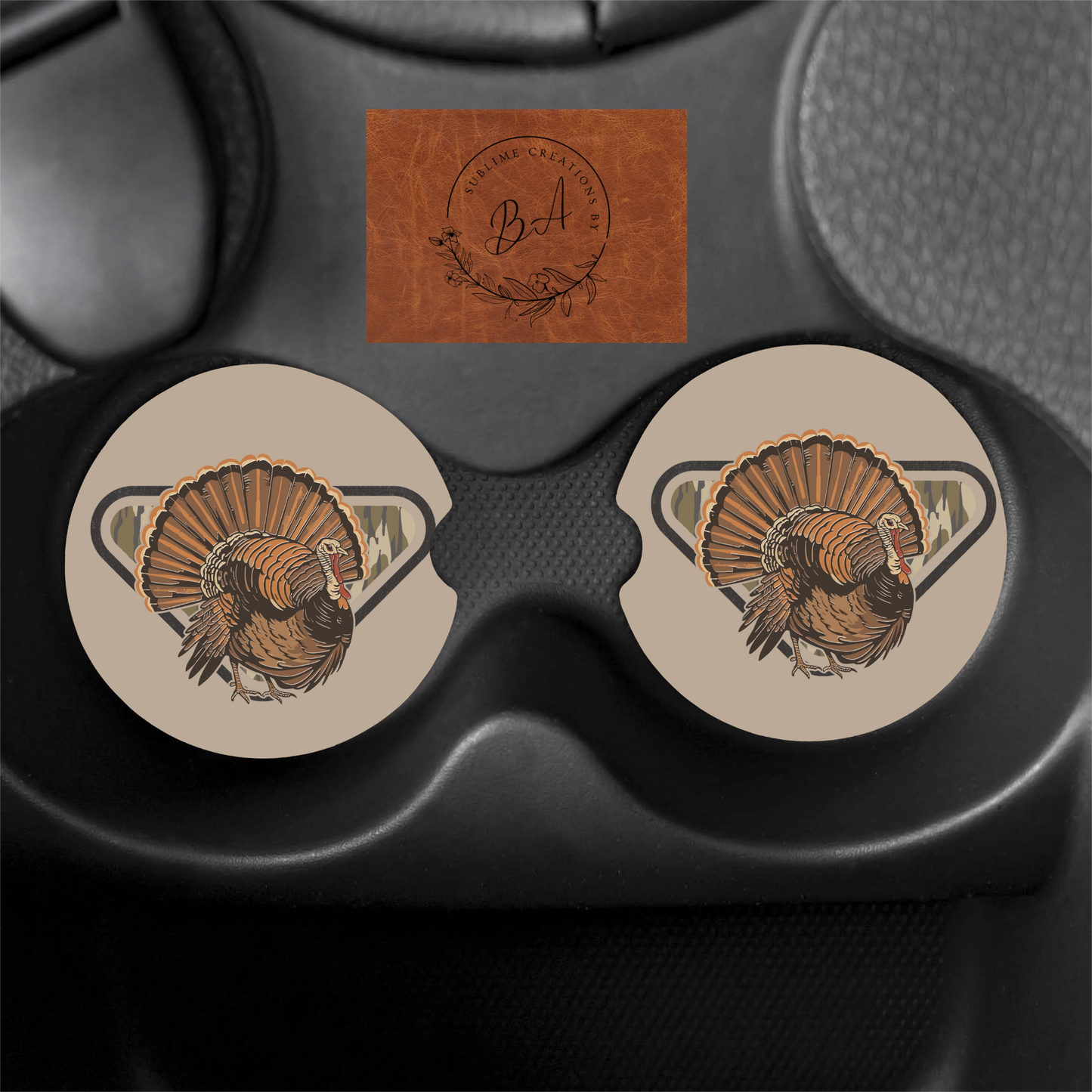 Hunting Turkey Print Car Coaster Set