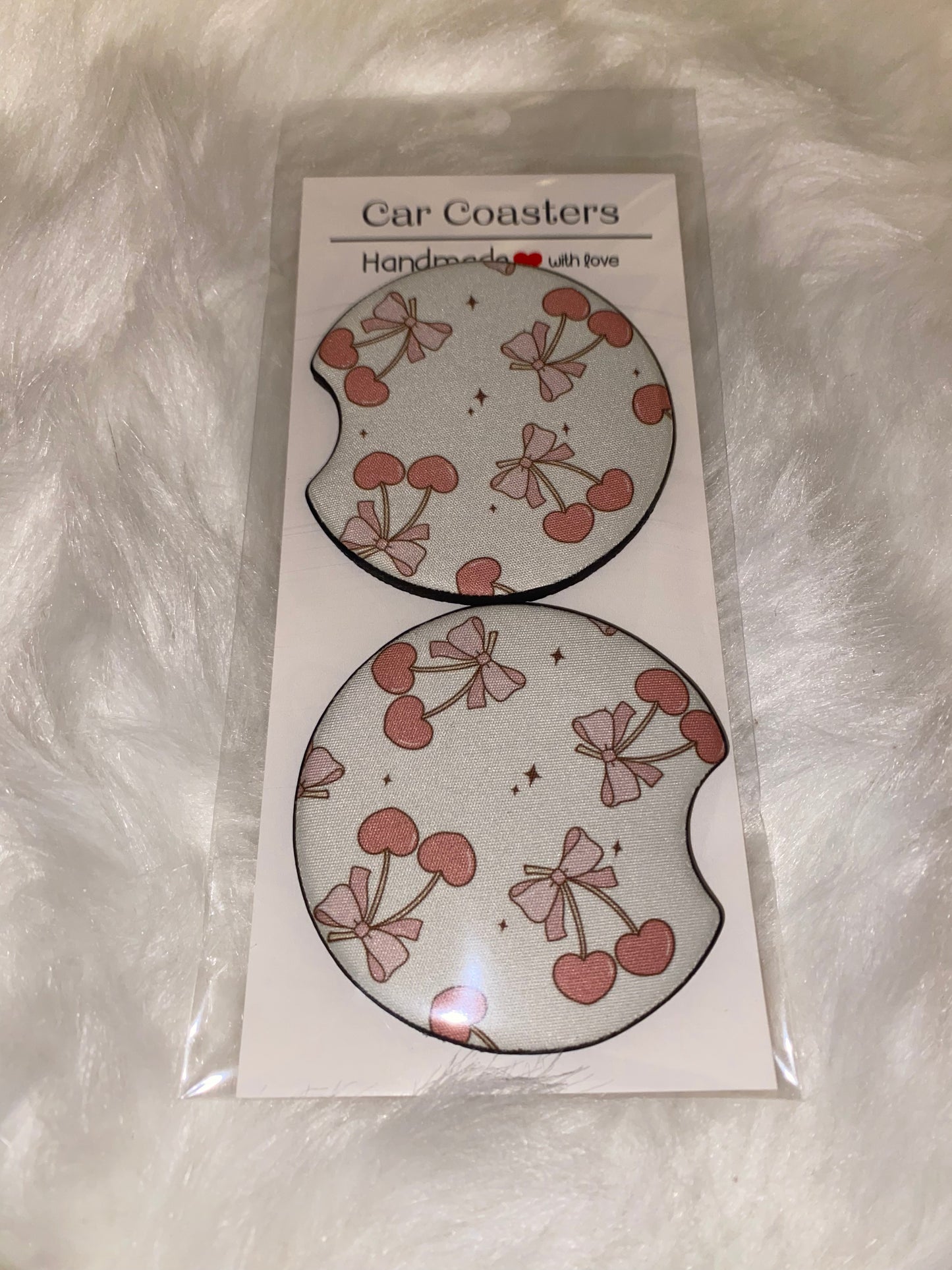 Cherry Coquette Print Car Coaster Set