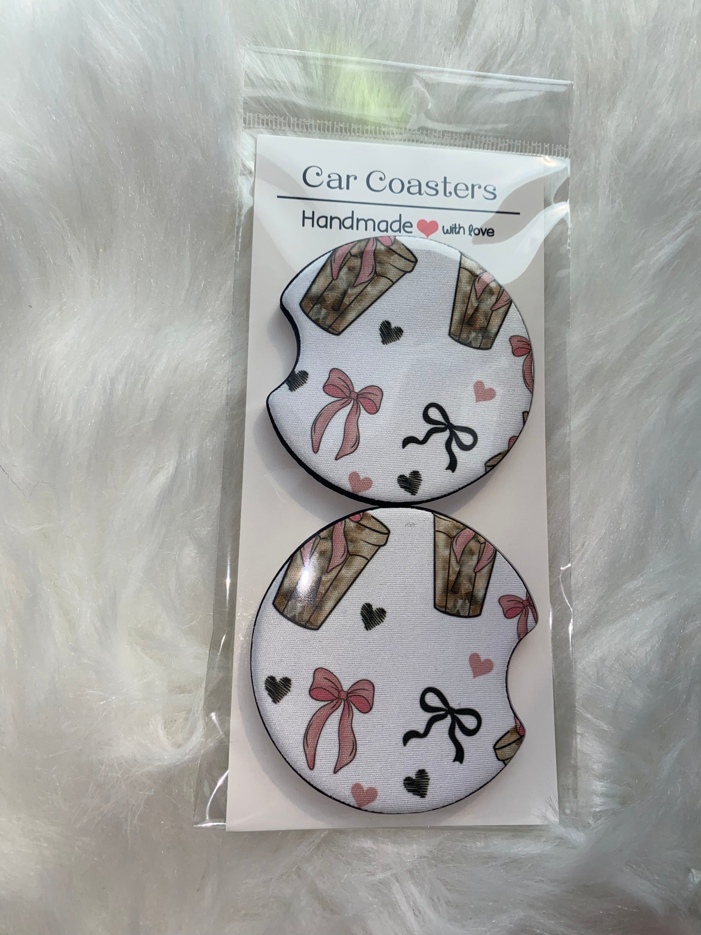 Bow Iced Coffee Print Car Coaster Set