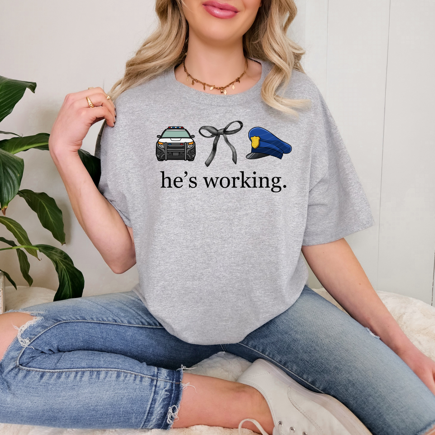 He's working. Police w/hat DTF Print