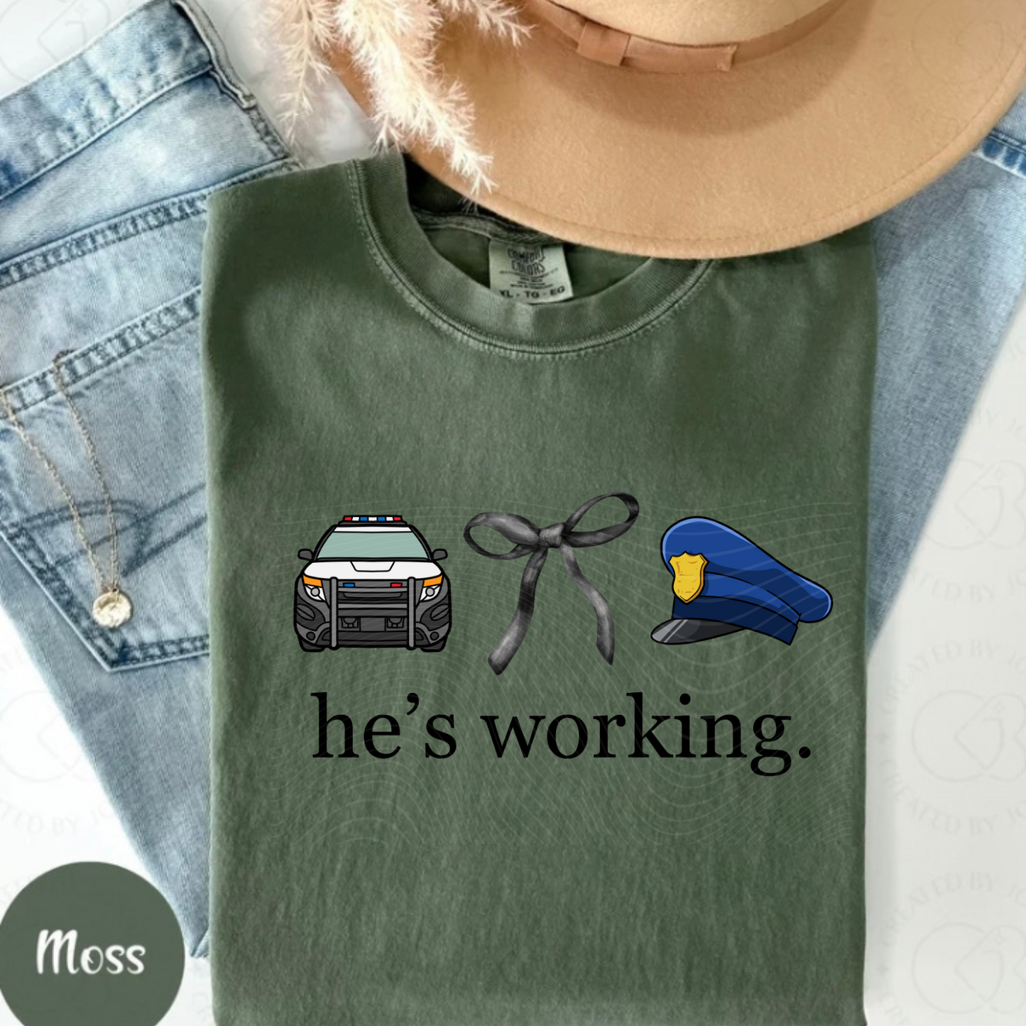 He's working. Police w/hat CC Tee