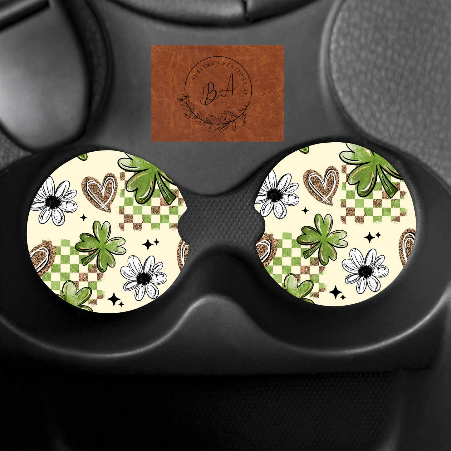 Leopard Shamrock Seamless Car Coaster Set
