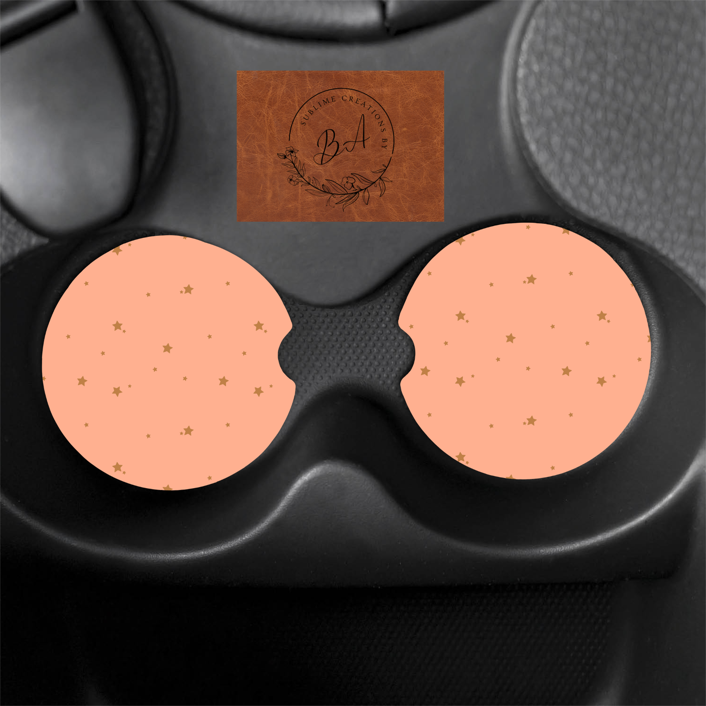 Blush and Tan Star Seamless Print Car Coaster Set