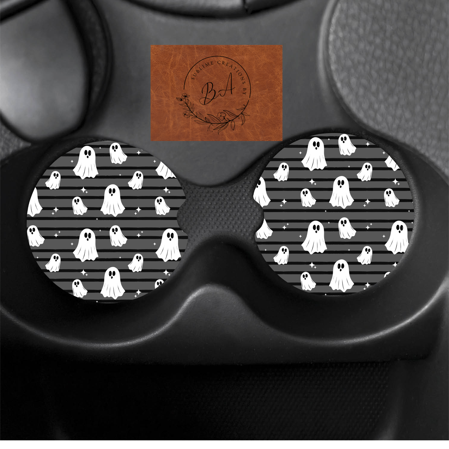 Ghost Stripe Seamless Print Car Coaster Set