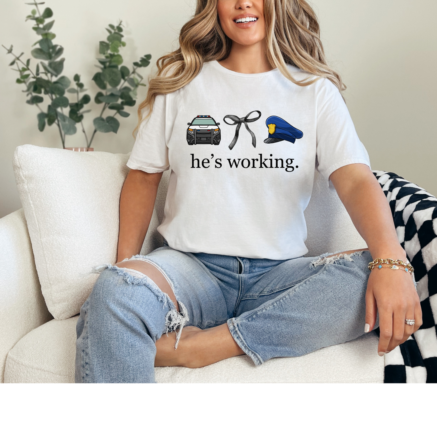 He's working. Police w/hat Tee