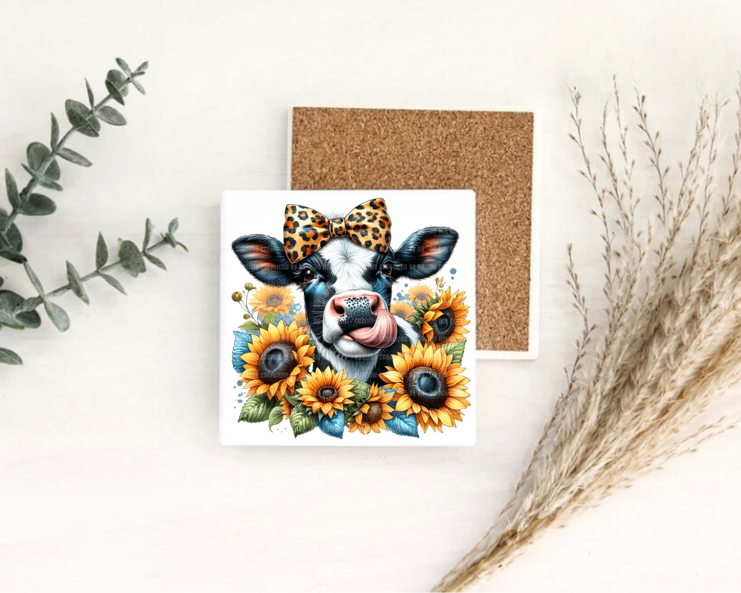 Fall Cow Coffee Coaster Set