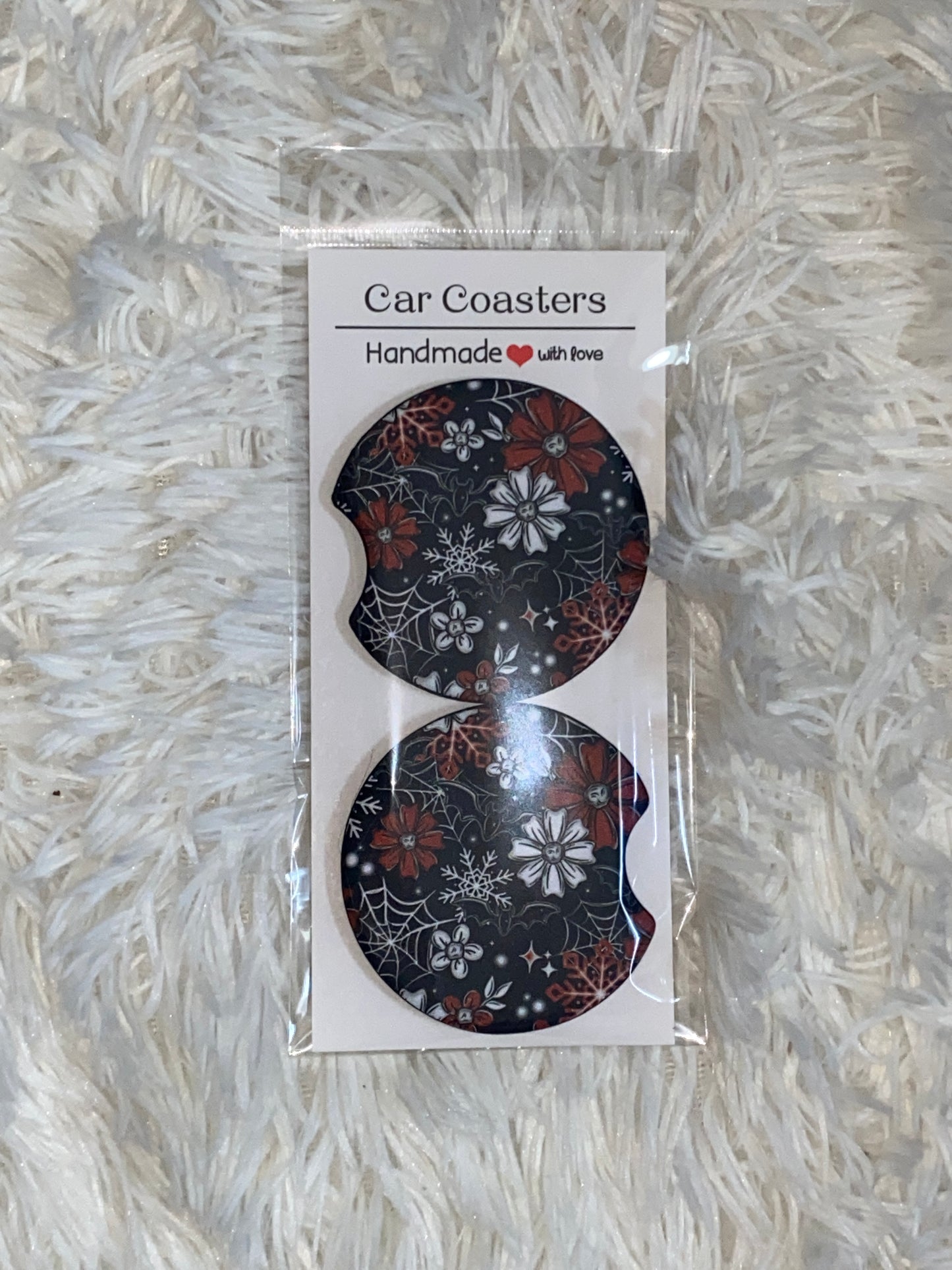 Bat Christmas Florals Print Car Coaster Set