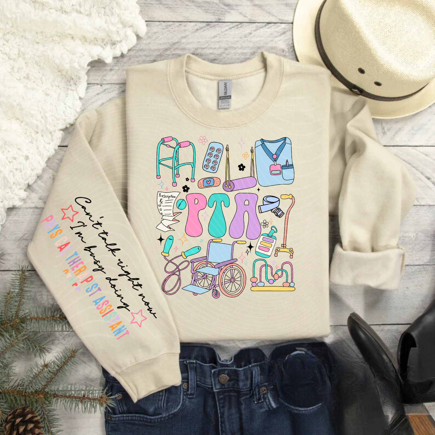 Physical Therapist Assistant (PTA) Doodle Occupation Sweatshirt