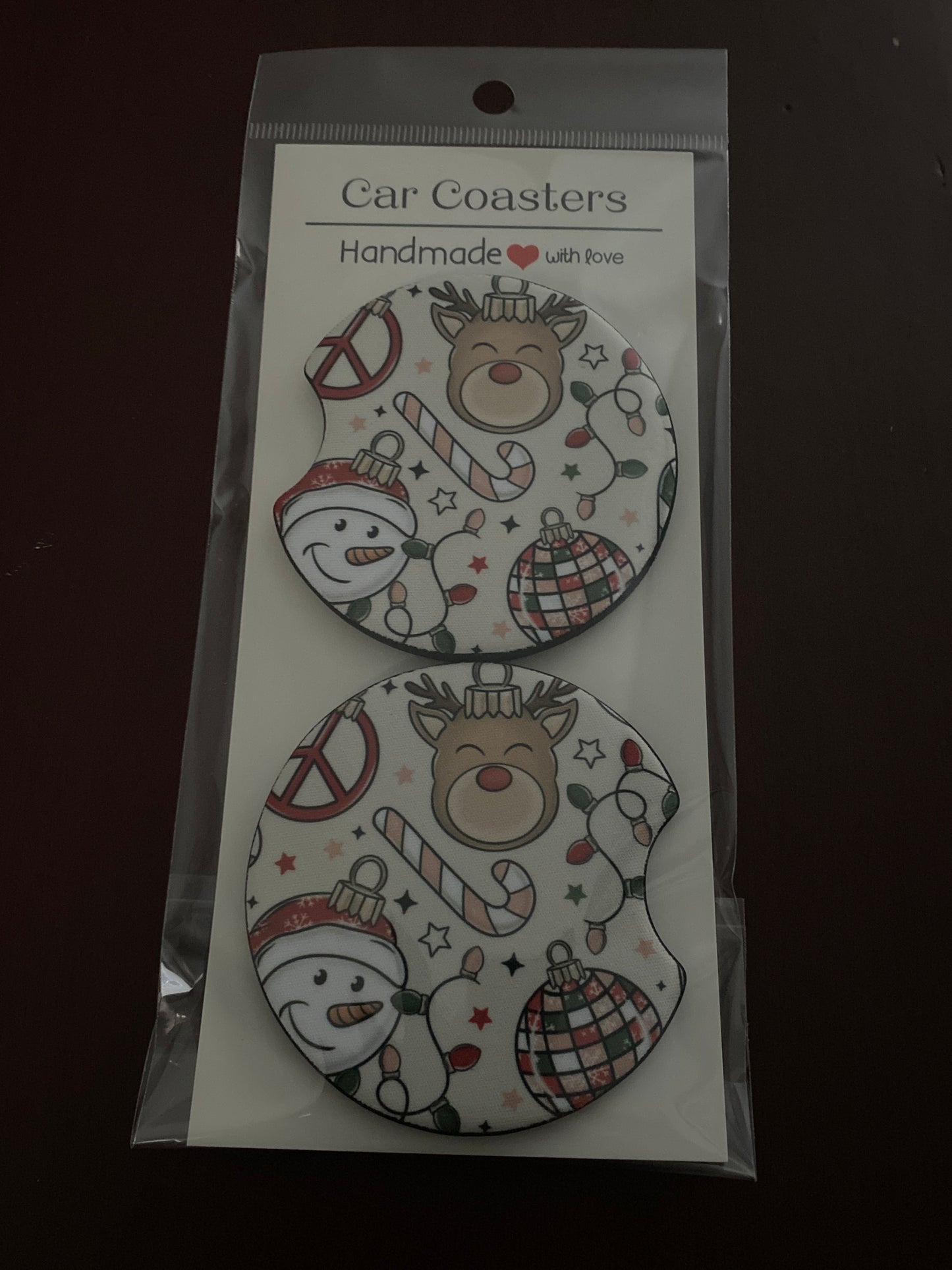 Retro Christmas Print Car Coaster Set