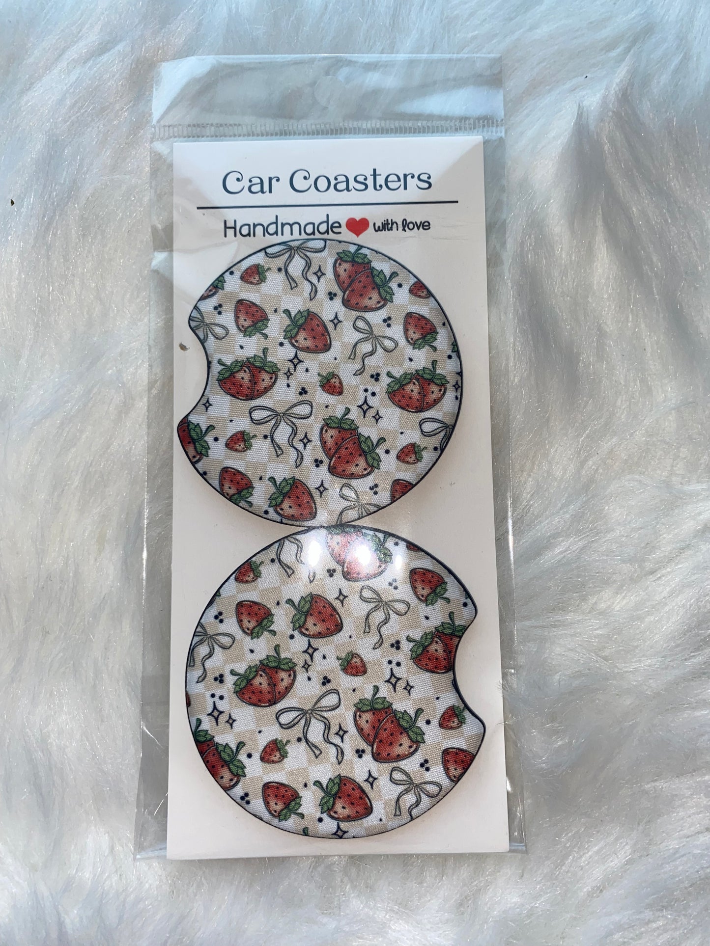 Strawberry Season Print Car Coaster Set