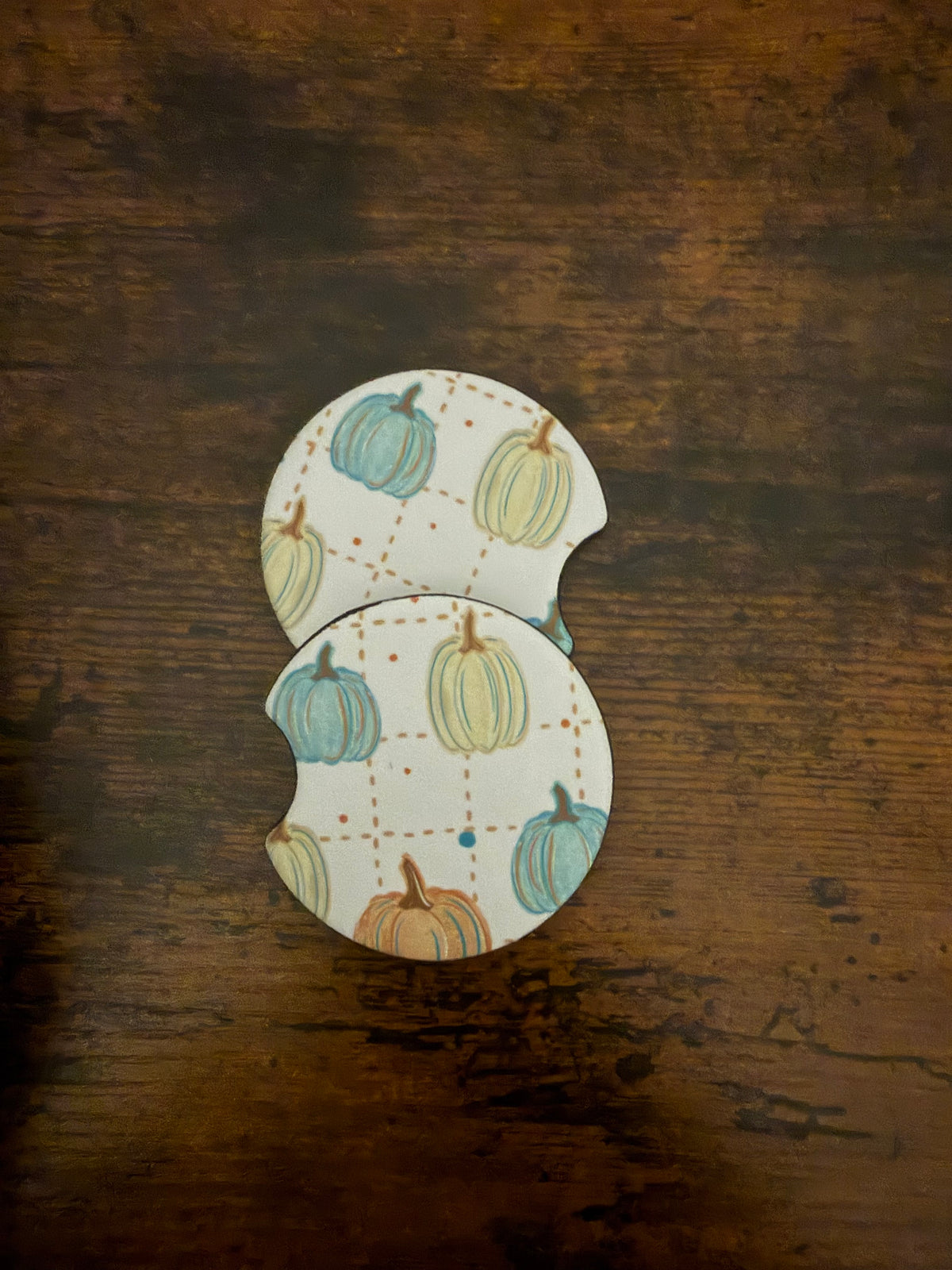 Orange and Blue Pumpkin Car Coaster Set