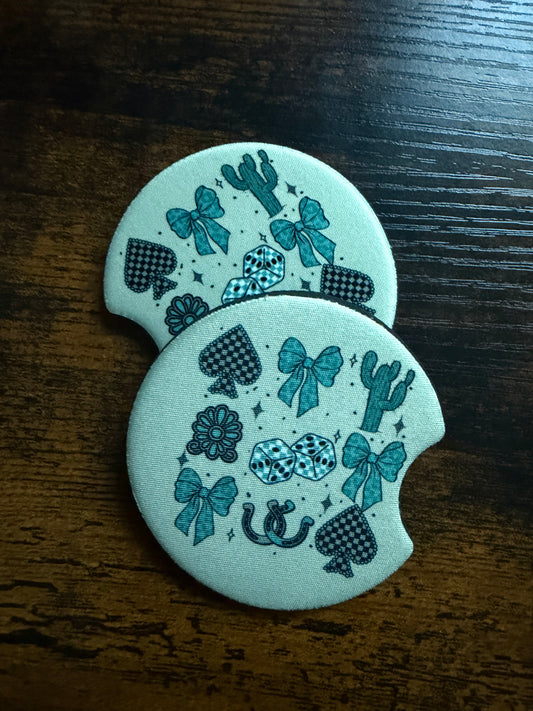Turquoise Western Collage Seamless Car Coaster Sets