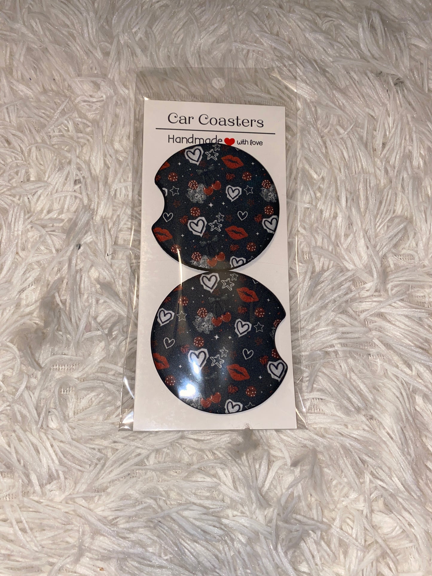 Cherry Lips Print Car Coaster Set