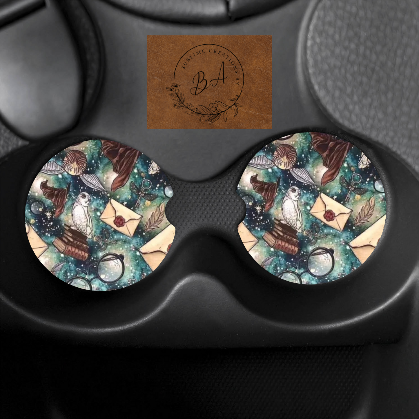 HP Brown Print Car Coaster Set