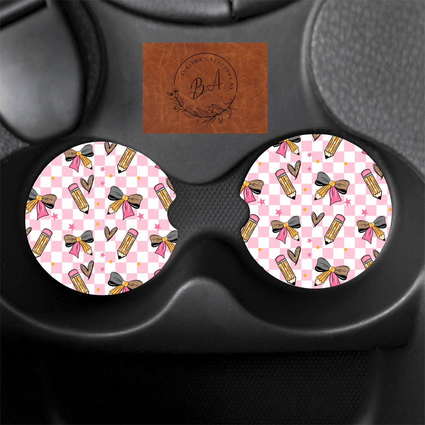Pencil Bow Seamless Print Car Coaster Set