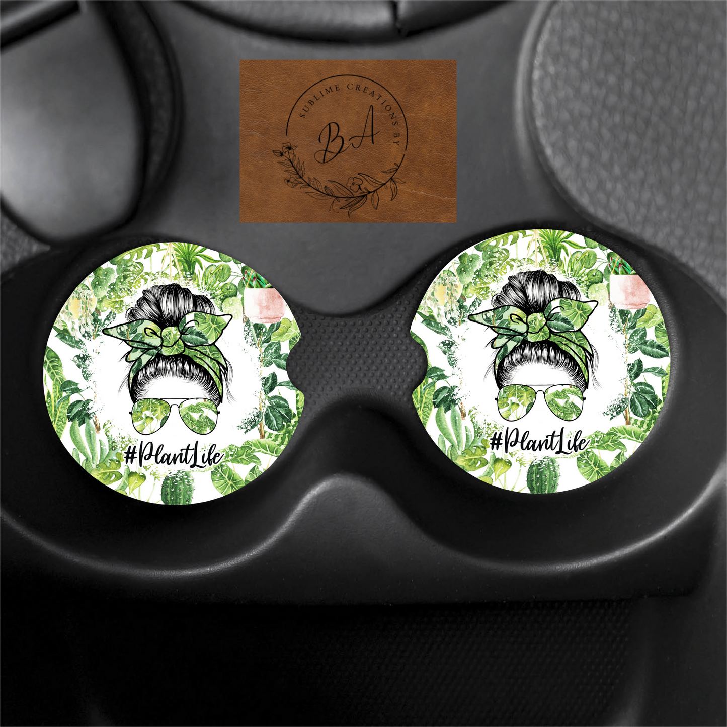 Plant Life Print Car Coaster Set