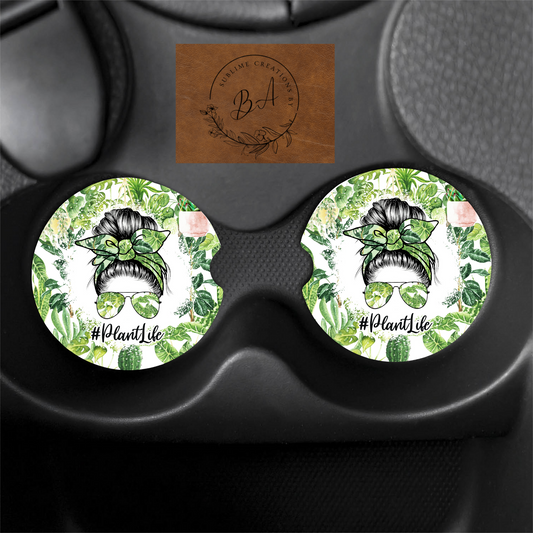 Plant Life Print Car Coaster Set