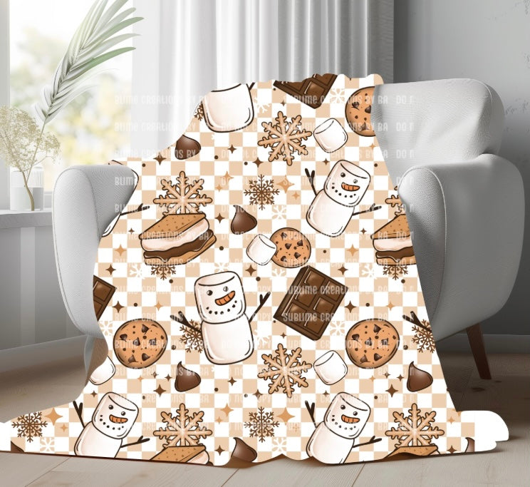 Snowman Smores Sherpa Blanket, Velveteen Plush Blanket