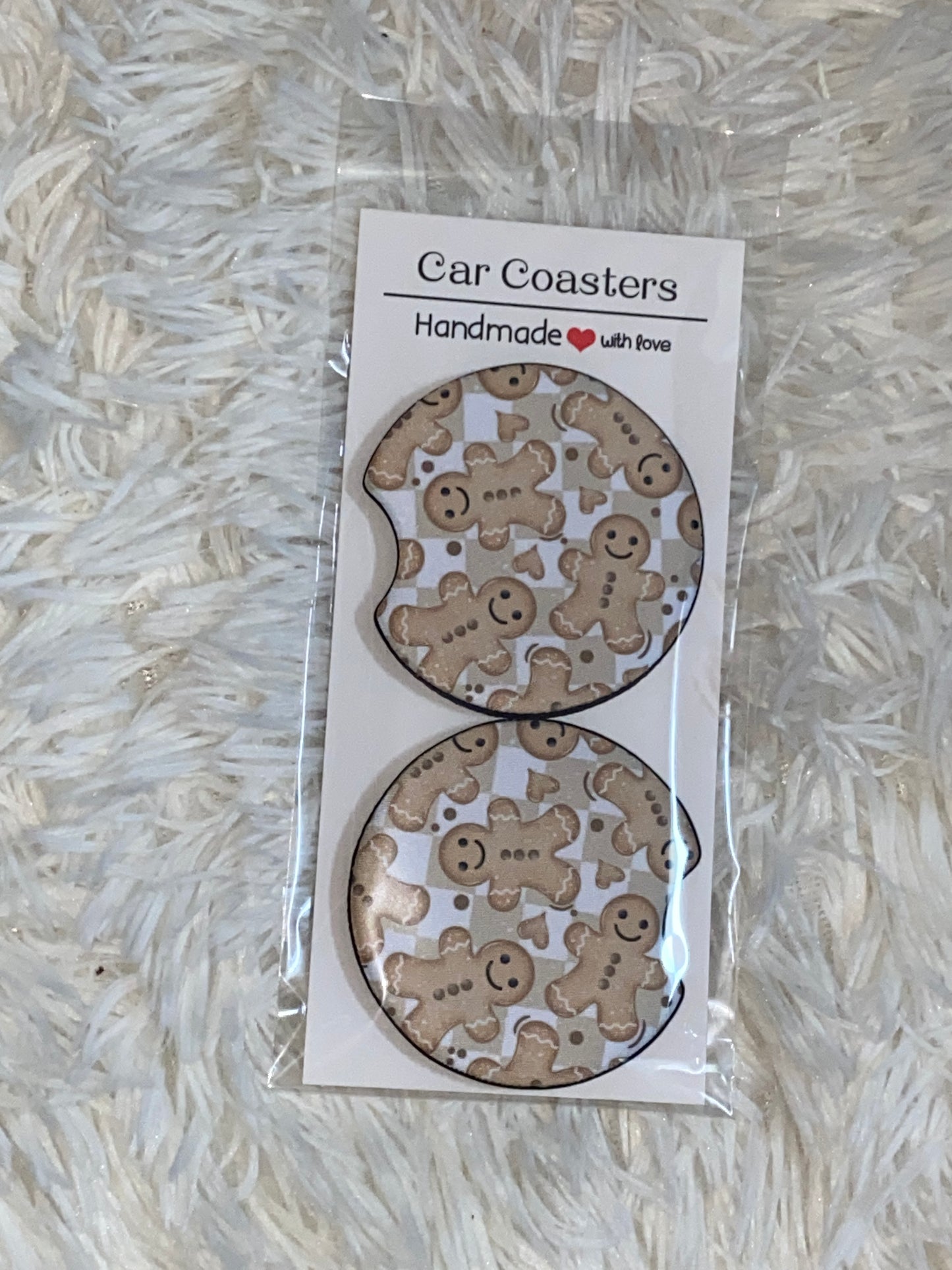 Gingerbread Heart Print Car Coaster Set