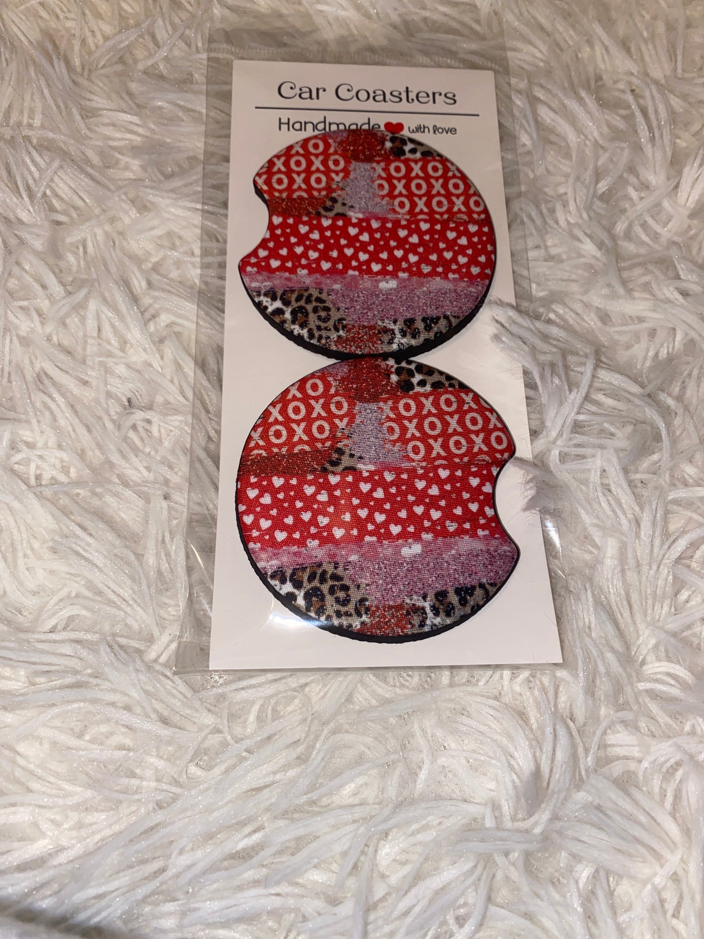 XOXO Leopard Valentine Print Car Coaster Set