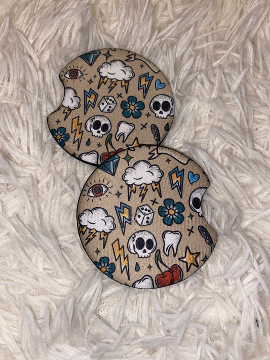 Tattoo Seamless Print Car Coaster Set