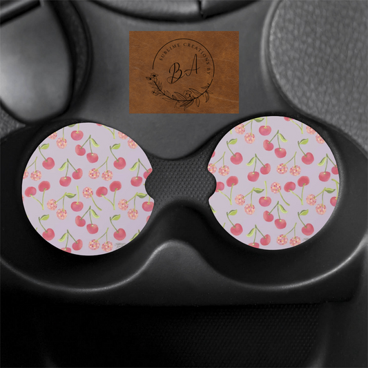 Cherry Print Car Coaster Set