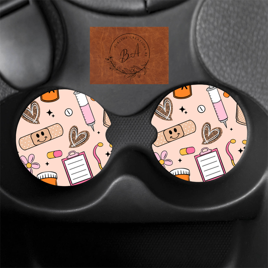 Pink Nurse Seamless Print Car Coaster Set