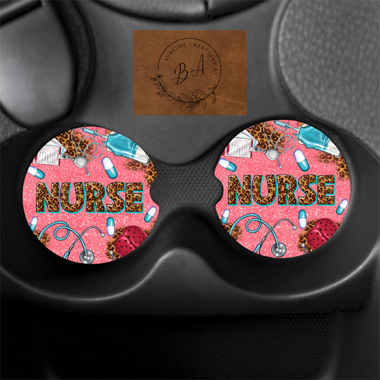 Nurse Print Car Coaster Set