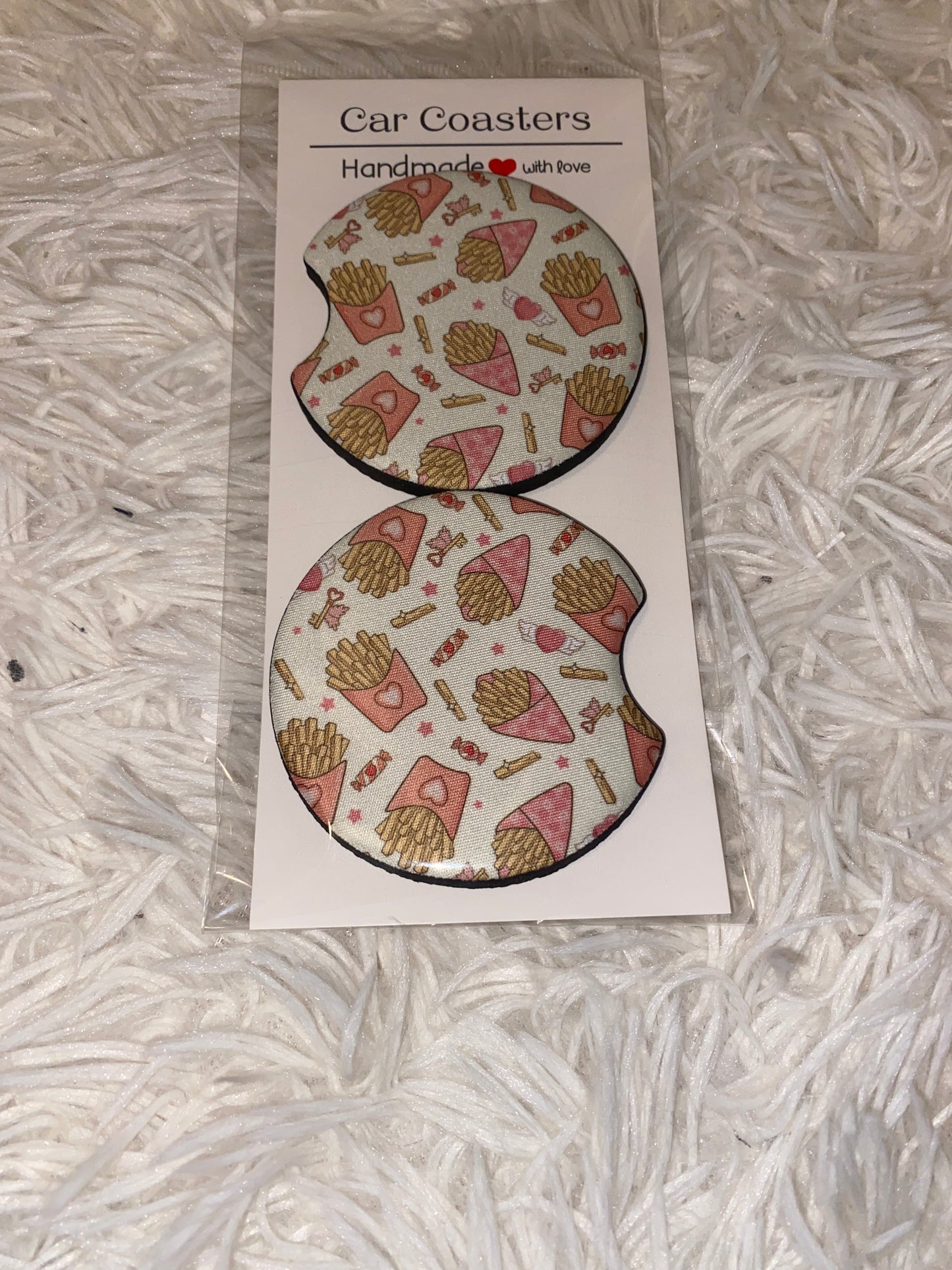 Valentine Fries Print Car Coaster Set