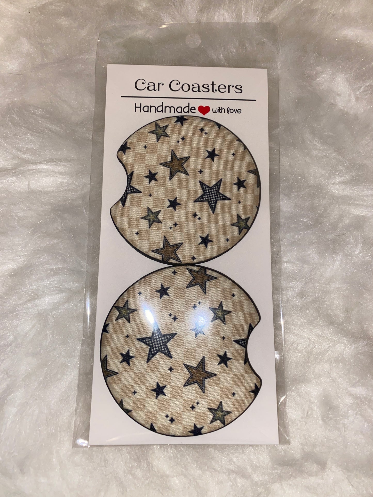 Neutral Stars Print Car Coaster Set