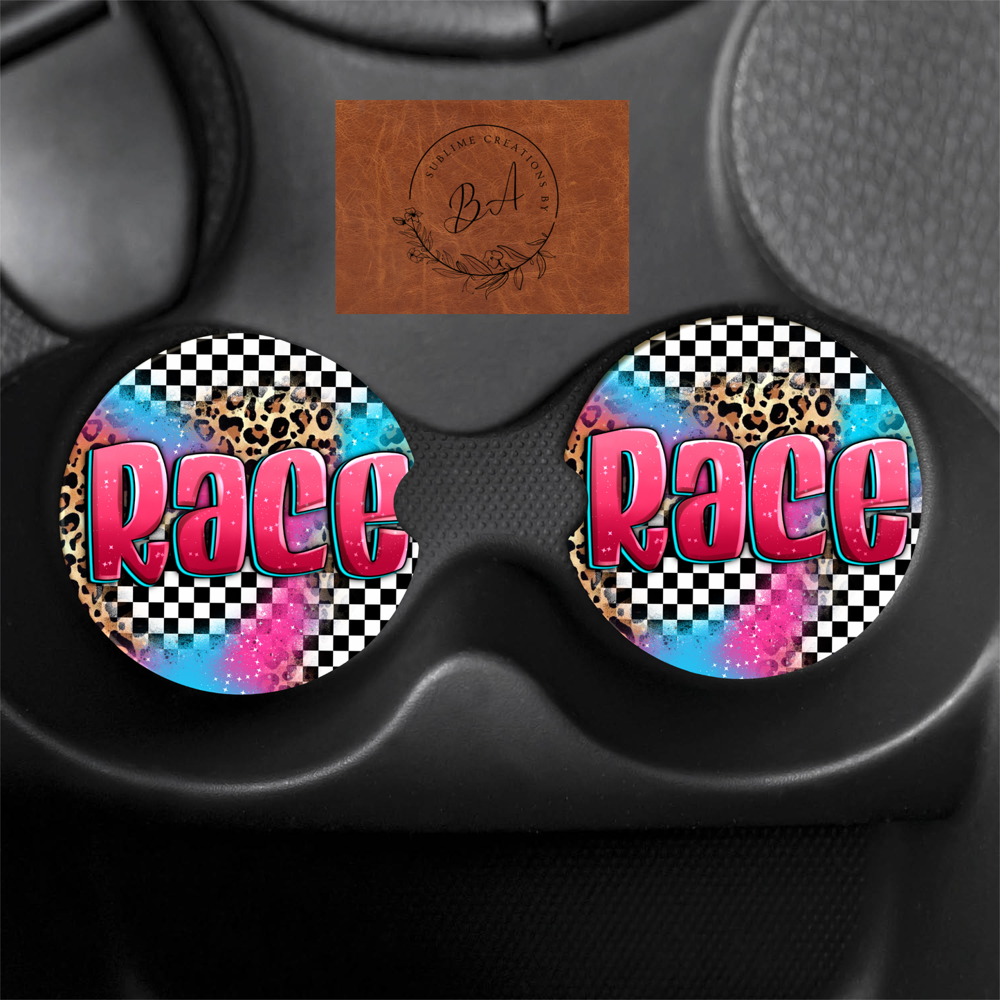 Race Leopard Seamless Print Car Coaster Set