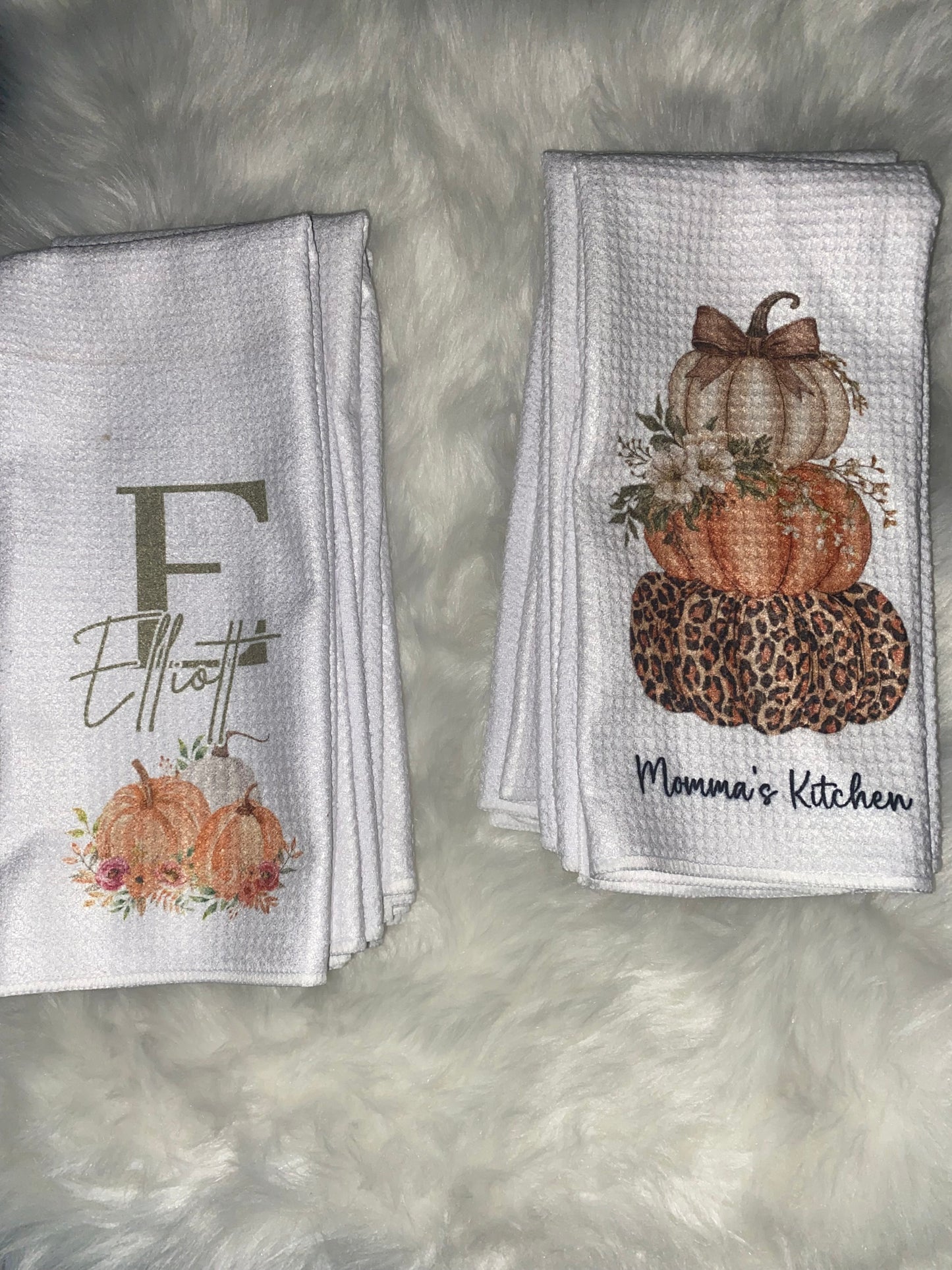 Custom Fall Pumpkin Kitchen Waffle Towel